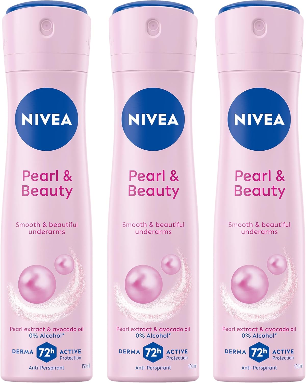نيفيا Pearl And Beauty Antiperspirant Deodorant 3 Pack Each 48h Active Protection Alcohol Free 150 مل